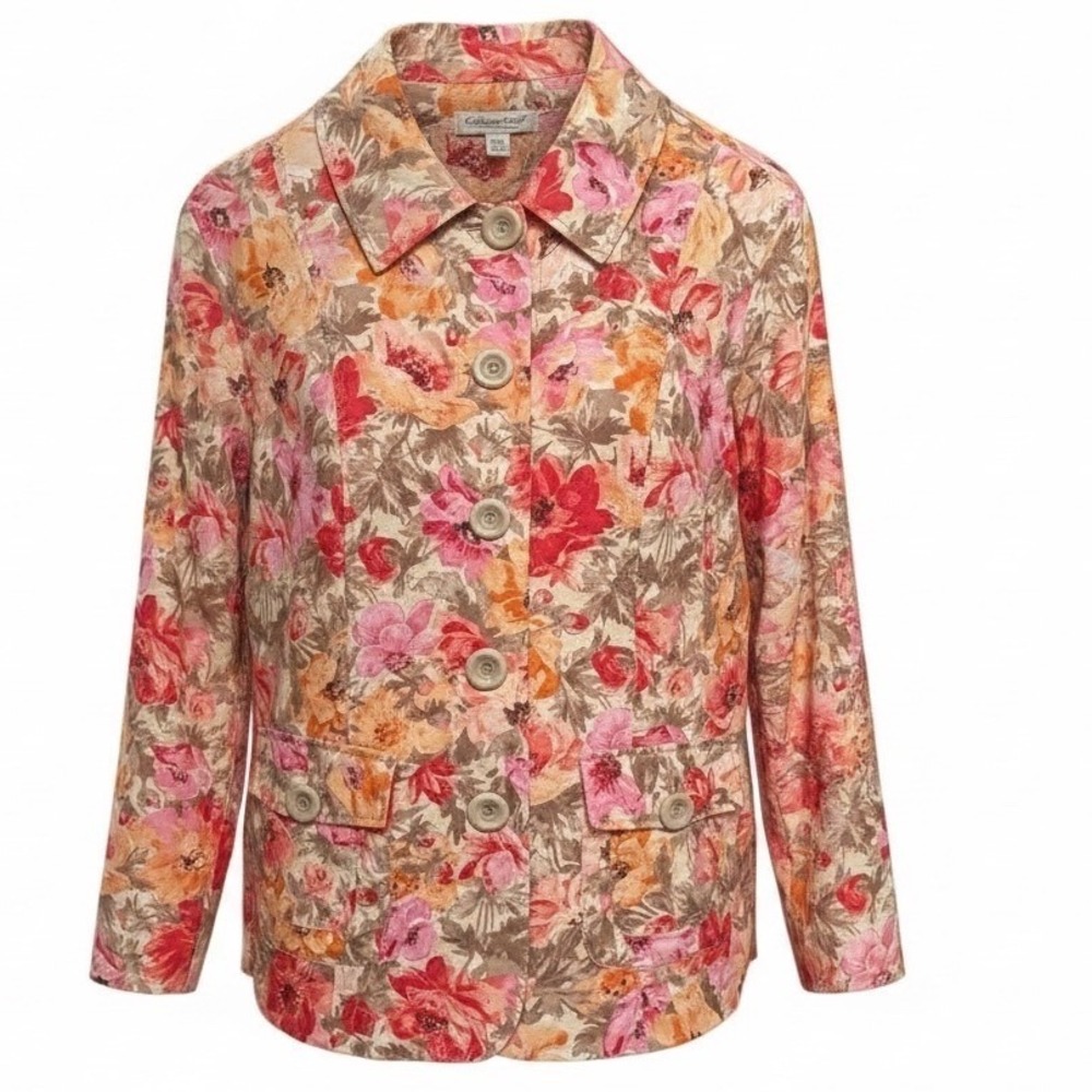 Multicolor Cotton Floral Jacket Cottagecore Gingham Lined Women XL